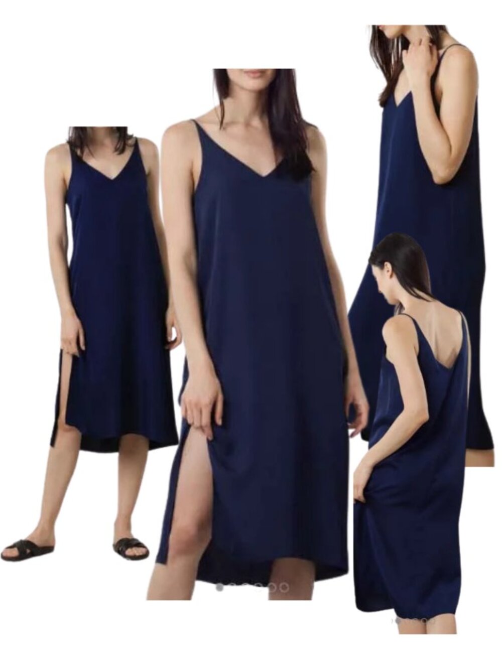 GRANA Women's Blue 100% Silk Cami Knee Dress. SZ Medium